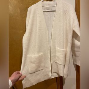 Loft waffle knit cardigan in cream/off white